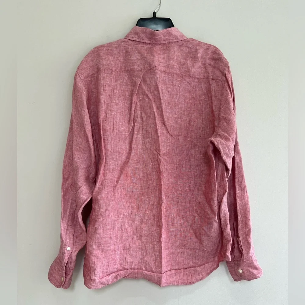J. CREW Men's 100% Linen Slim Cut Button-Up Long Sleeve Shirt Pink Red, Medium